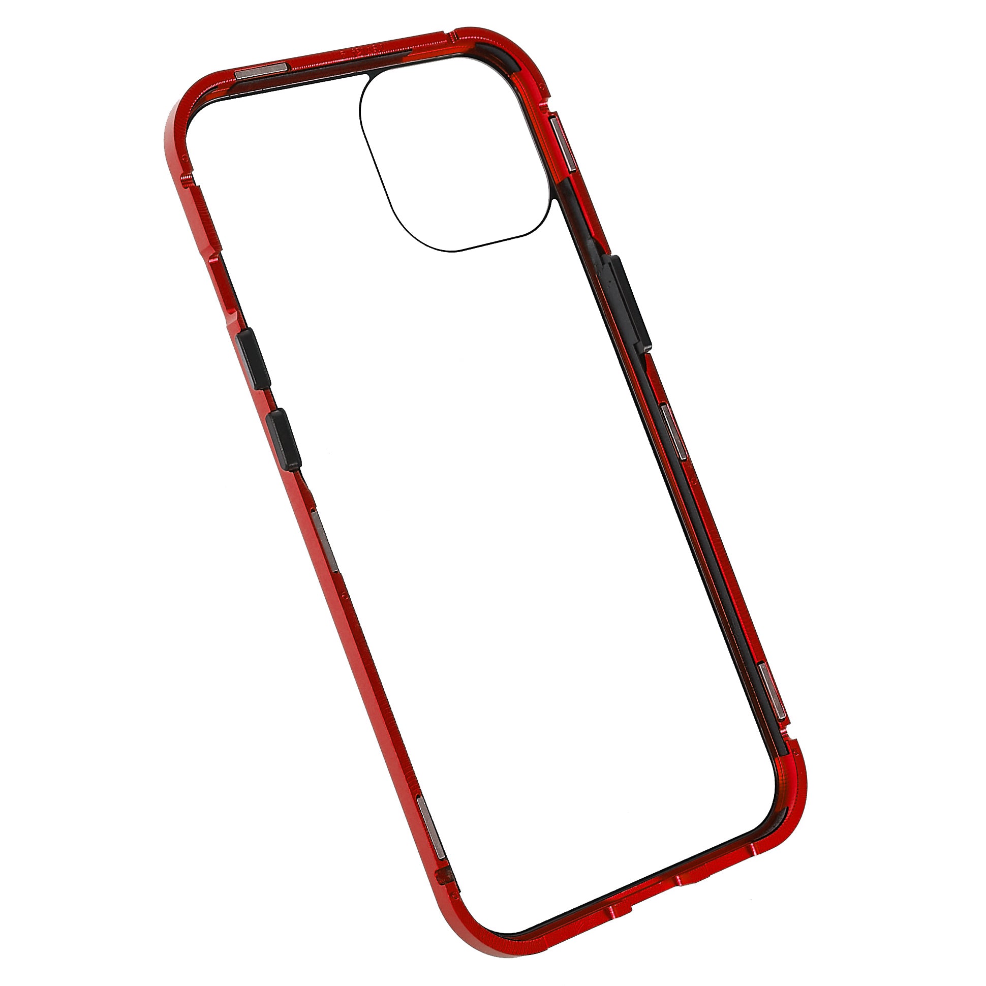 Phone Case for iPhone 15 Plus Magnetic Adsorption Metal Frame + Double-sided Tempered Glass Clear Phone Cover - Red Phone Case for iPhone 15 Plus Magnetic Adsorption Metal Frame + Double-sided Tempered Glass Clear Phone Cover - Red